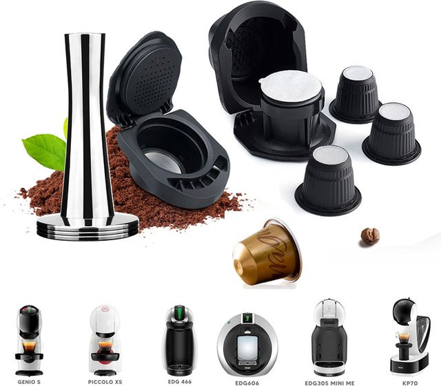 i Cafilas Wiederverwendbarer Kaffee-Adapter für Dolce Gusto Piccolo XS, Nachfüllbarer Pod-Halter und Milchkapselfilter, Schwarz, Rund - Bild 1