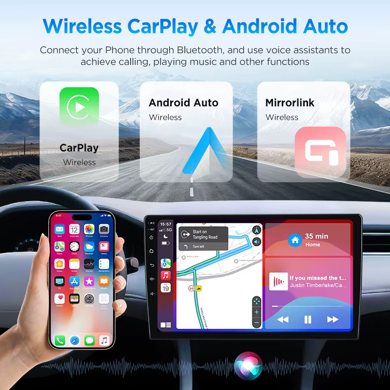 Junsun V9 2DIN Autoradio mit 360 Grad Kamera, Wireless CarPlay und Android Auto, GPS und 4G für Renault Kadjar 2015-2019, Schwarz - Bild 3