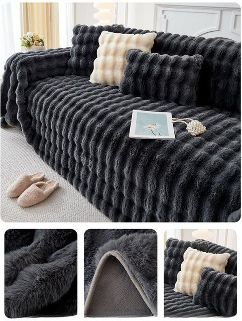 Rutschfester Fleece Sofabezug für Herbst und Winter, grau, B/T: 180 x 130 cm - Bild 1