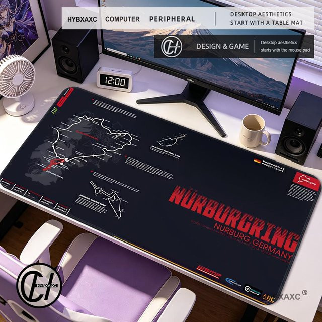 HYBXAXC Nürburgring Nordschleife Leder-Mauspad in Schwarz, rutschfeste Gaming-Tischmatte für Computer und Tastatur - Bild 1