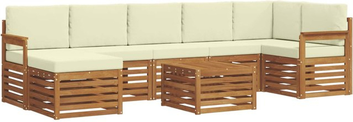 vidaXL Outdoor-Sofagarnitur aus Massivholz Akazie in Natur und Beige, 8-teiliges Loungemöbel-Set im modernen und minimalistischen Design - Bild 1