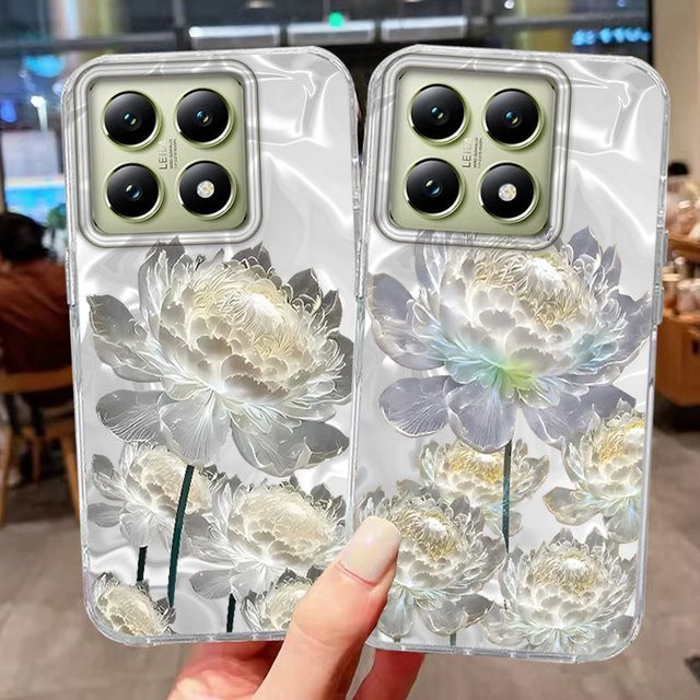 Handyhülle mit Blumen-Mädchen-Print für Xiaomi 15T 14T 13T Pro 11 Lite Poco X7 X6 X5 M6 C65 C61 M5S in Weißer Lotus Gletscher - Bild 1