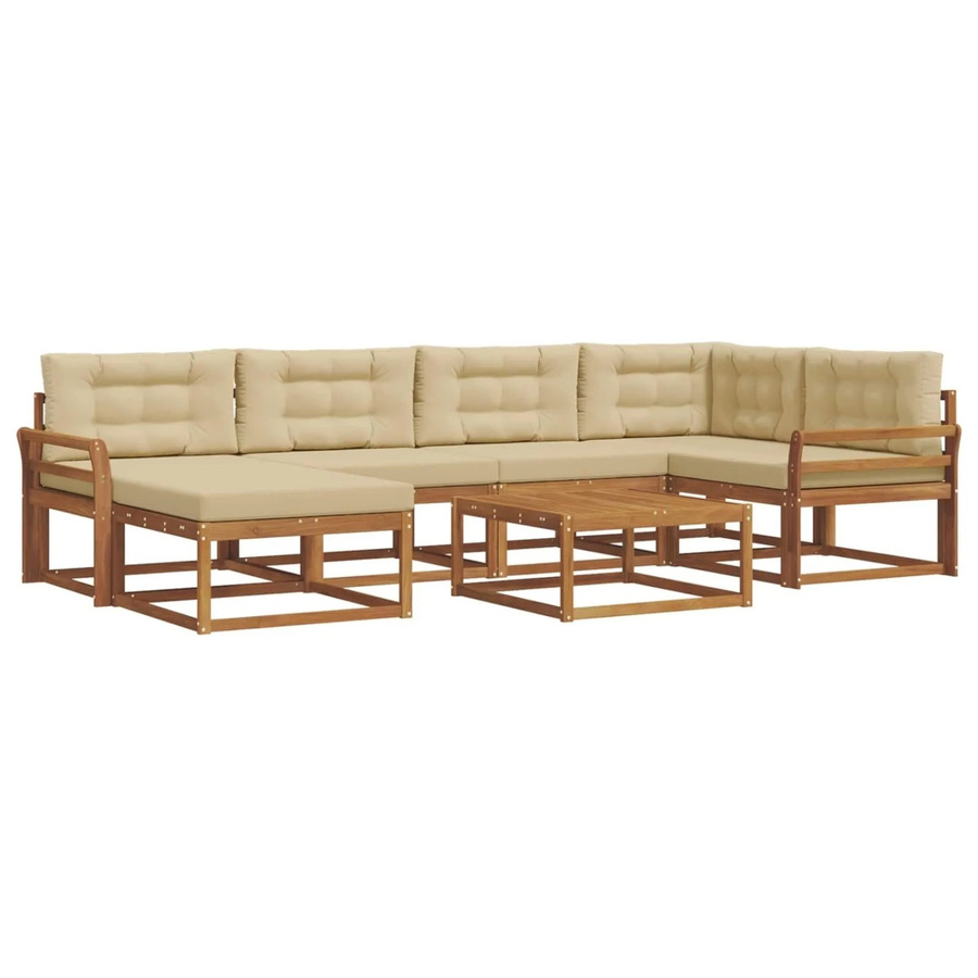 vidaXL Outdoor-Sofagarnitur 7-teilig in L-Form aus Akazienholz mit Kissen in Natur und Beige - Bild 2