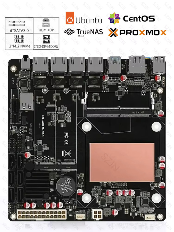 SZJN ITX N150 NAS-Set Alder Lake Mini-ITX Motherboard mit DDR5, 4x I226 LAN, 2x M.2 Slot, 6x SATA und DisplayPort in Schwarz - Bild 6