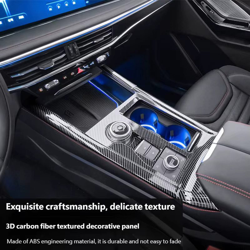 Mittelkonsolen-Panel und Schaltrahmen in Carbonfaser-Optik für Ford Explorer U625 (2020-2024), Fenster Schalter Verkleidung Innenraum-Zubehör, Schwarz - Bild 4