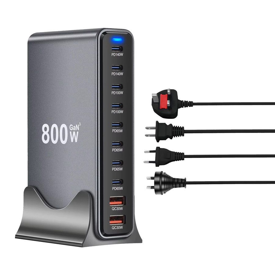 OIMG 800 W GaN Schnellladestation mit 10 Ports und Dual 140 W PD3.1 USB C Tischladegerät in Schwarz und Grau - Bild 5