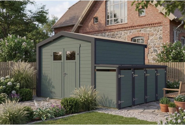 Weka Gartenhaus Killarney Satteldach in Anthrazit-Grün B/T/H: 401 x 300 x 246 cm - Bild 1