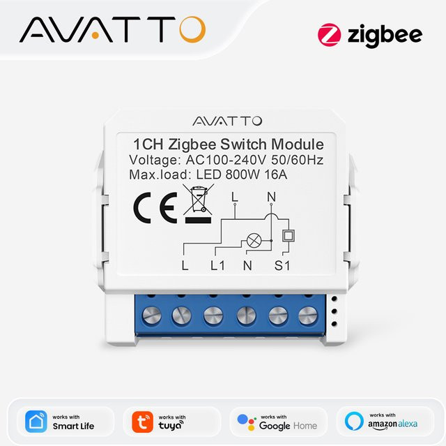 AVATTO ZigBee Tuya Mini Smart Switch DIY Licht Schalter Modul in Weiß mit Zwei-Wege-Steuerung, kompatibel mit Amazon Alexa und Google Assistant - Bild 1