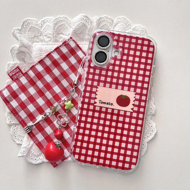 Samsung Handyhülle mit Tomaten-Karo-Design und Feder-Textur in Rot für Galaxy S26 S25 S24 S23 S22 S21 FE Ultra Plus 4G 5G - Bild 1