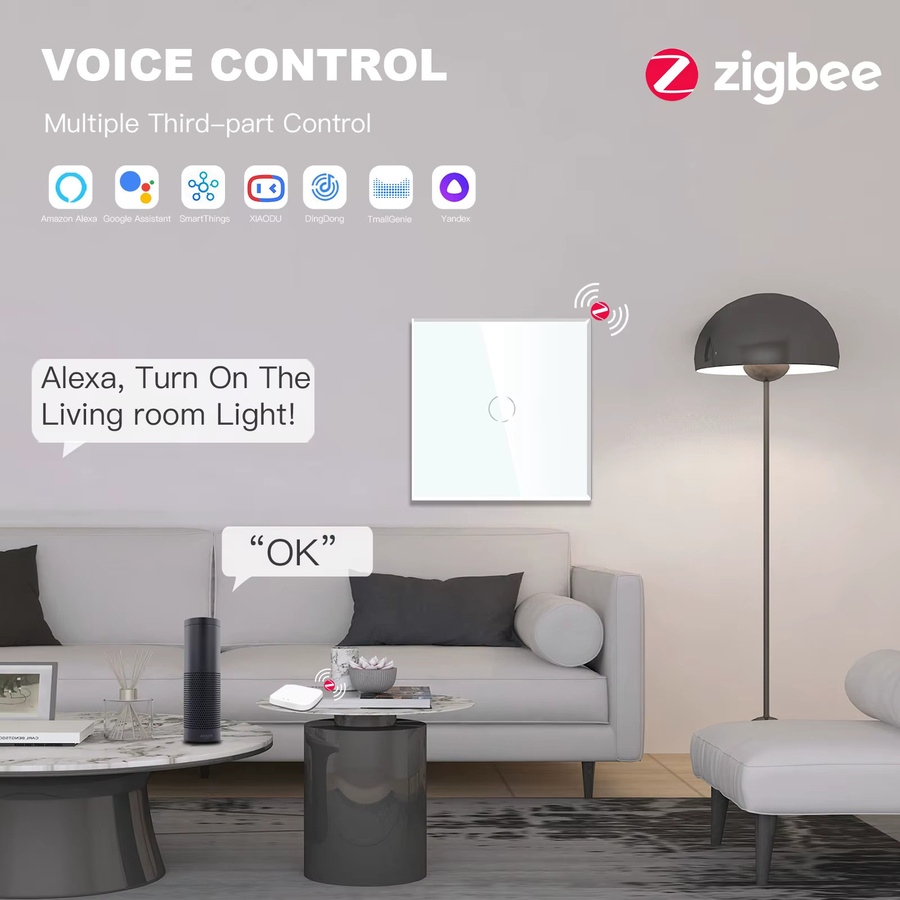 Bseed ZigBee Smart Wandlichtschalter 3-Gang Touch Schalter in Weiß mit Tuya Smart Life und Google Assistant Sprachsteuerung (EU Standard) - Bild 3