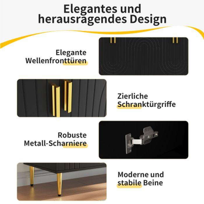 Sideboard MUVOE mit Wellendesign in Schwarz und Gold, B/T/H: 152 x 40 x 75 cm - Bild 4