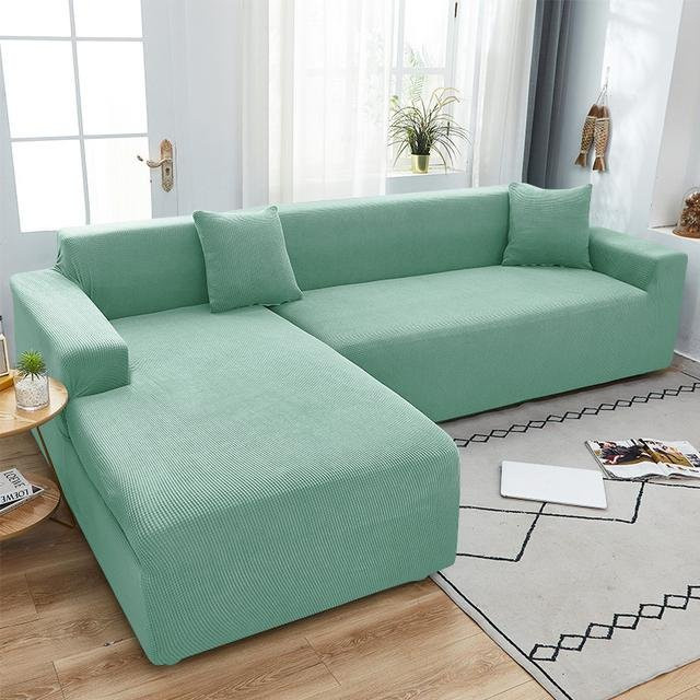 Jacquard Stretch Sofa Überwurf in Grün für L-Form Sofas, schmutzabweisend und kratzfest, Breite: 90-140 cm - Bild 1