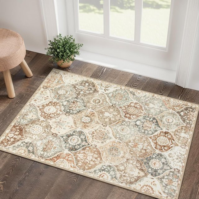 Lodestar Teppichläufer Marokkanisches Gitter in Creme und Mehrfarbig, Waschbar und Rutschfest, B/H: 40 x 60 cm - Bild 1
