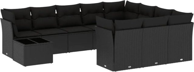 vidaXL 11-tlg Garten-Sofagarnitur aus Poly-Rattan mit Kissen, Schwarz - Bild 1