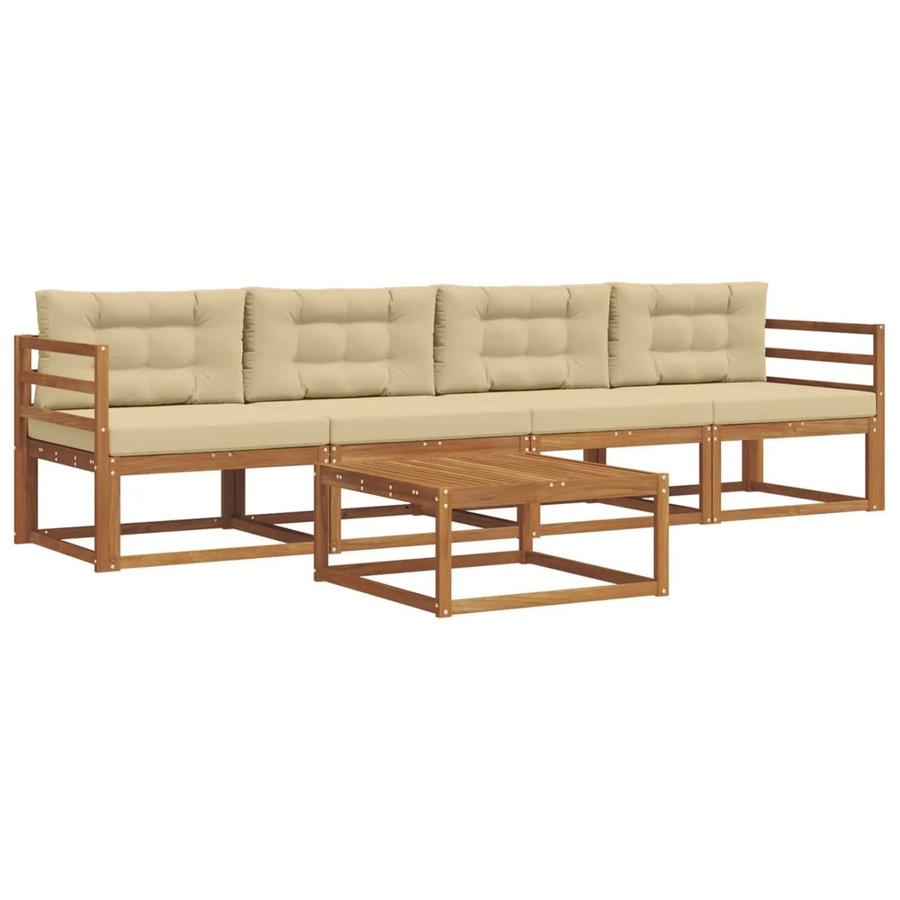 vidaXL Outdoor-Sofagarnitur aus Akazienholz mit Kissen in Natur und Beige - Bild 2