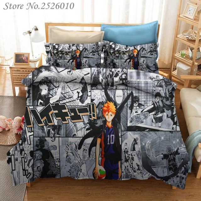 Haikyuu Anime Bettwäsche Set aus Mikrofaser mit Bettbezug und Kissenbezug, Mehrfarbig, Breite: 200 cm, Höhe: 230 cm - Bild 1