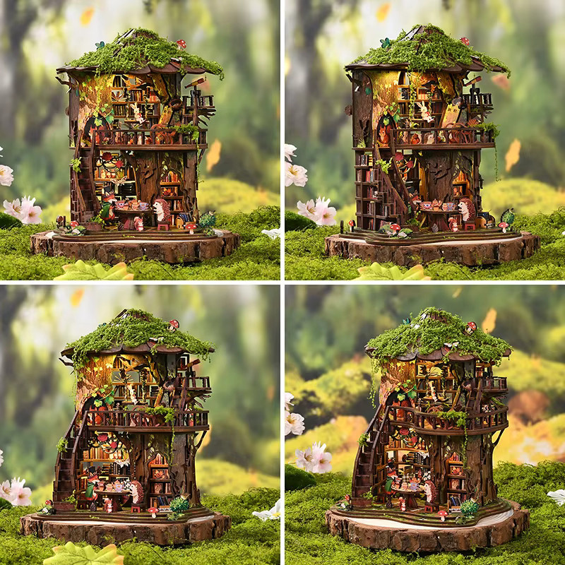 zuuton DIY Holz-Puppenhaus Buchnische, Miniatur-Modellbausatz, mit LED-Beleuchtung - Bild 4