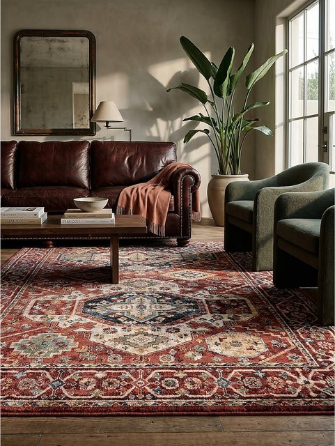 Strapazierfähiger Läufer Kadima Design in Rot mit Medaillonmuster im Vintage-Orient-Stil, Breite: 66 cm, Länge: 300 cm - Bild 1