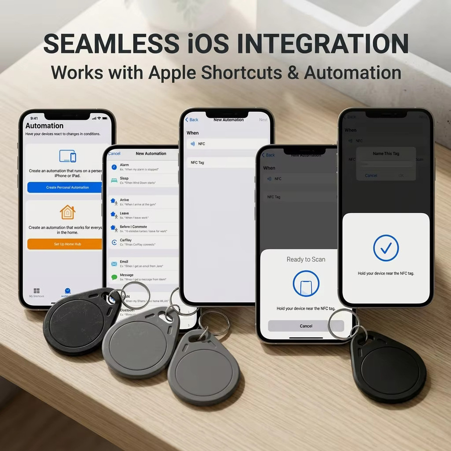 HENNCER NTAG215 NFC-Schlüsselanhänger in Schwarz, wasserdicht und wiederbeschreibbar, 504 Bytes, kompatibel mit Amiibo sowie Apple Shortcuts für iOS und Android - Bild 2