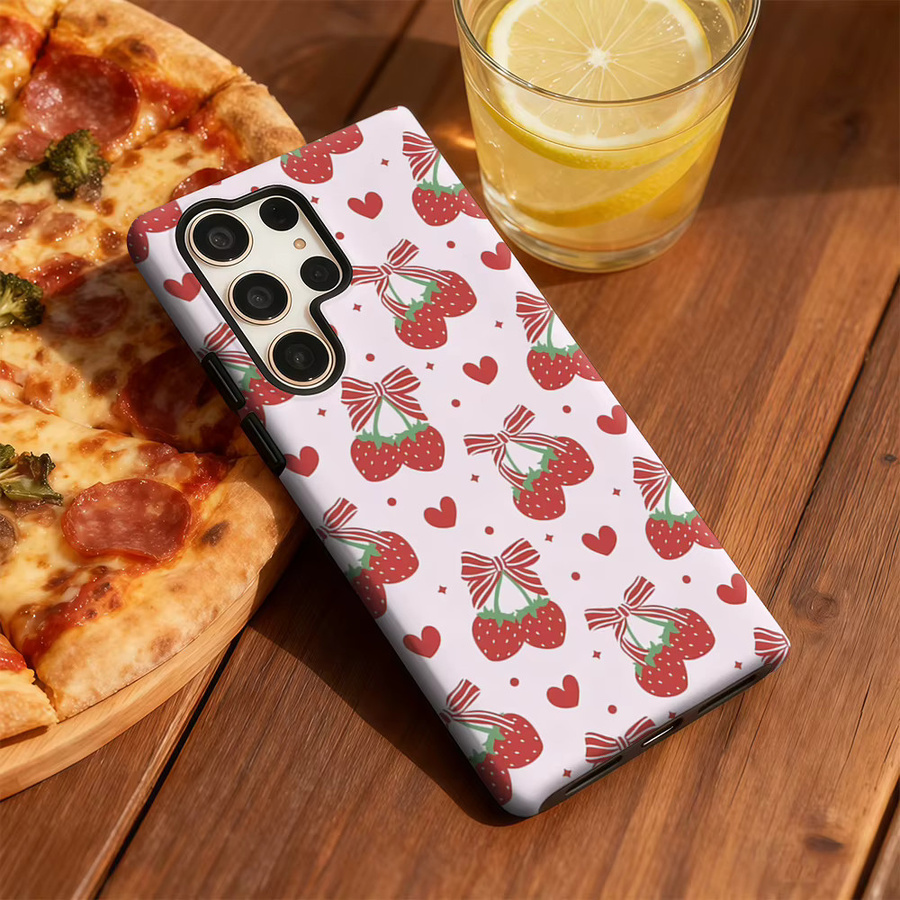 Stoßfeste doppellagige Handyhülle mit Erdbeerbogen-Herzen für Samsung Galaxy S25 Ultra, S24 und S23 Ultra Plus - Bild 5