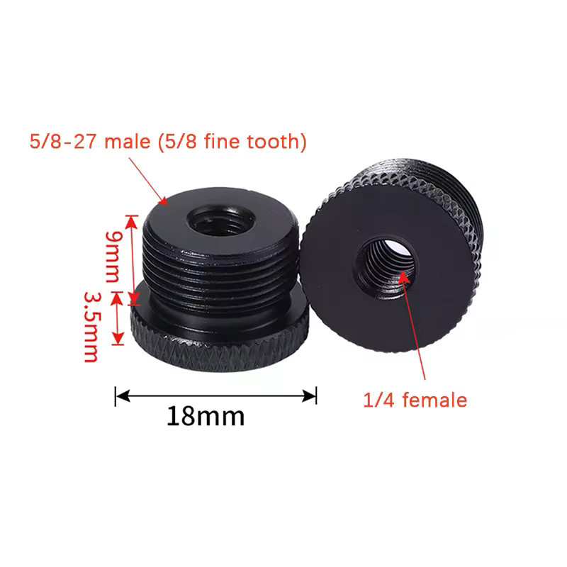 Mikrofonständer-Adapter 1/4 Zoll auf 5/8 Zoll Gewinde-Konvertierungsschraube in Schwarz für Mikrofonclips und Auslegerarme - Bild 2