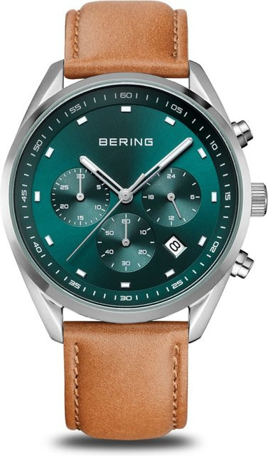 Bering Chronograph, Quarz, Edelstahl, Leder, Grün, 40 mm, Herren - Bild 1