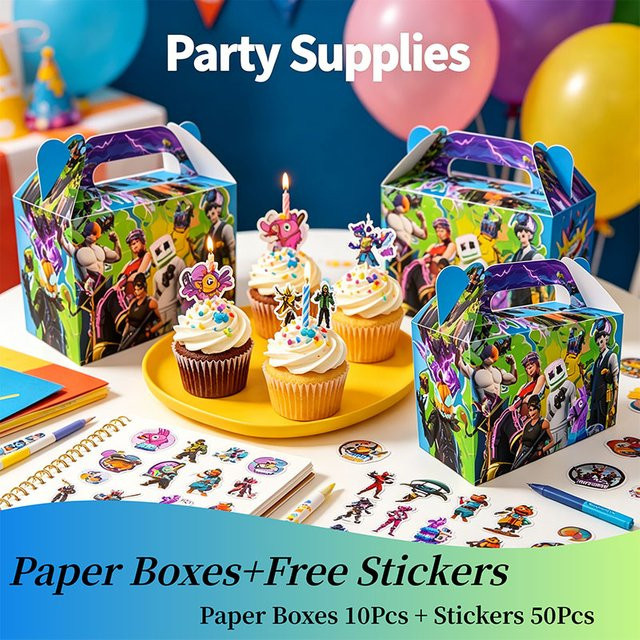 Fortnite Thema Papierboxen und Aufkleber-Set in Mehrfarbig für Geburtstagsparty und Geschenke zur Aufbewahrung von Snacks und Süßigkeiten - Bild 1