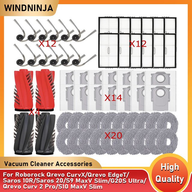 WINDNINJA Zubehör-Set für Roborock G20S Ultra, Saros 10R, Saros 20, Qrevo CurvX, Qrevo Curv 2 Pro, S10 MaxV Slim und S9 MaxV Slim mit Mopp, Staubbeuteln und Ersatzteilen - Bild 1