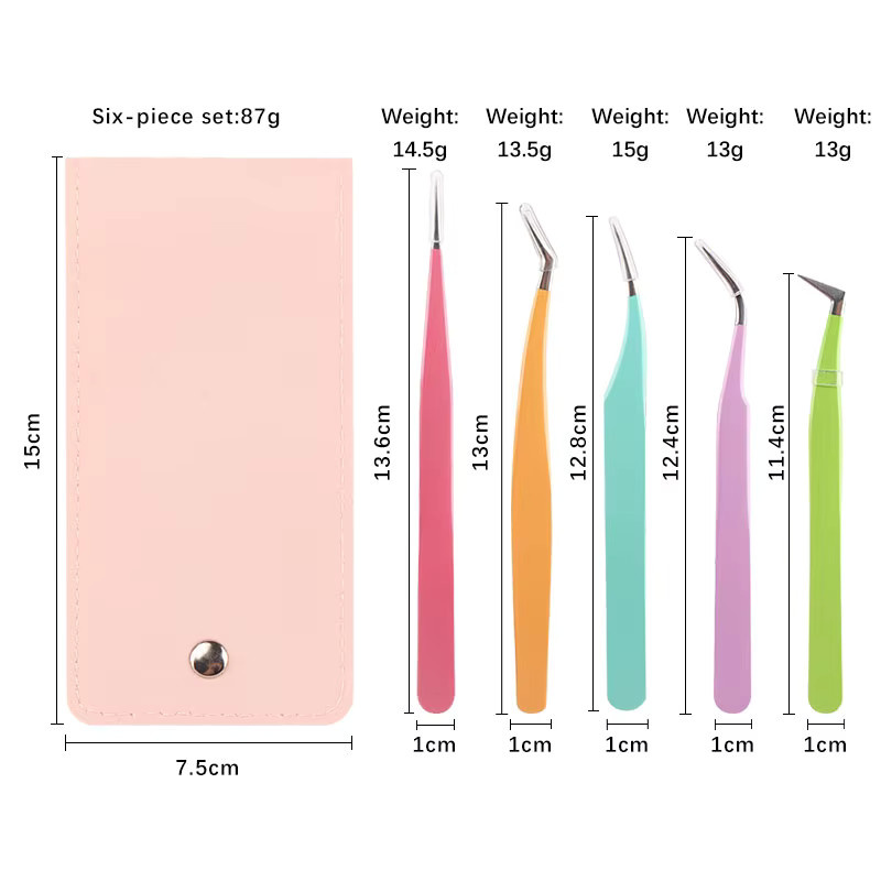 myaokue-up Augenbrauen Pinzette mit PU Leder Schutzhülle, 5-teilig, Light Pink - Bild 3
