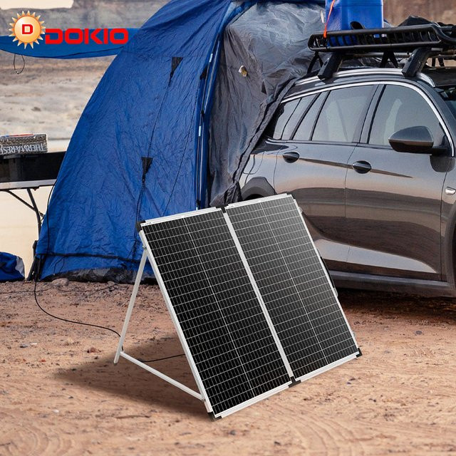 DOKIO Faltbares Solarpanel 160W mit 18V und 5V USB-Anschlüssen, Tragbares Photovoltaik-Ladegerät in Schwarz - Bild 1