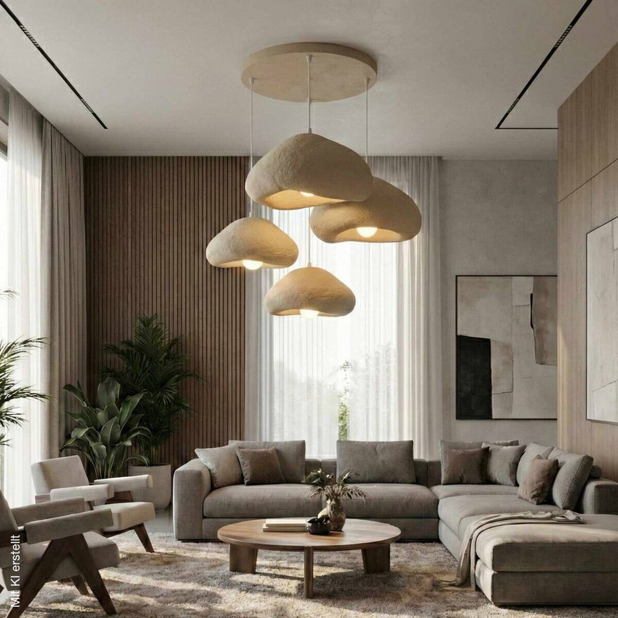 Opviq Pendelleuchte beige aus Metall und Fiberglas mit 4 E27 Fassungen, B: 154 cm, H: 110 cm, T: 46 cm - Bild 2
