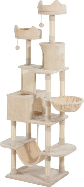 PawHut Hoher Kratzbaum Beige mit 4 Sisal-Kratzstämmen, Höhle, Hängematte und Spielzeug für 1-3 Katzen, Höhe: 206 cm - Bild 1