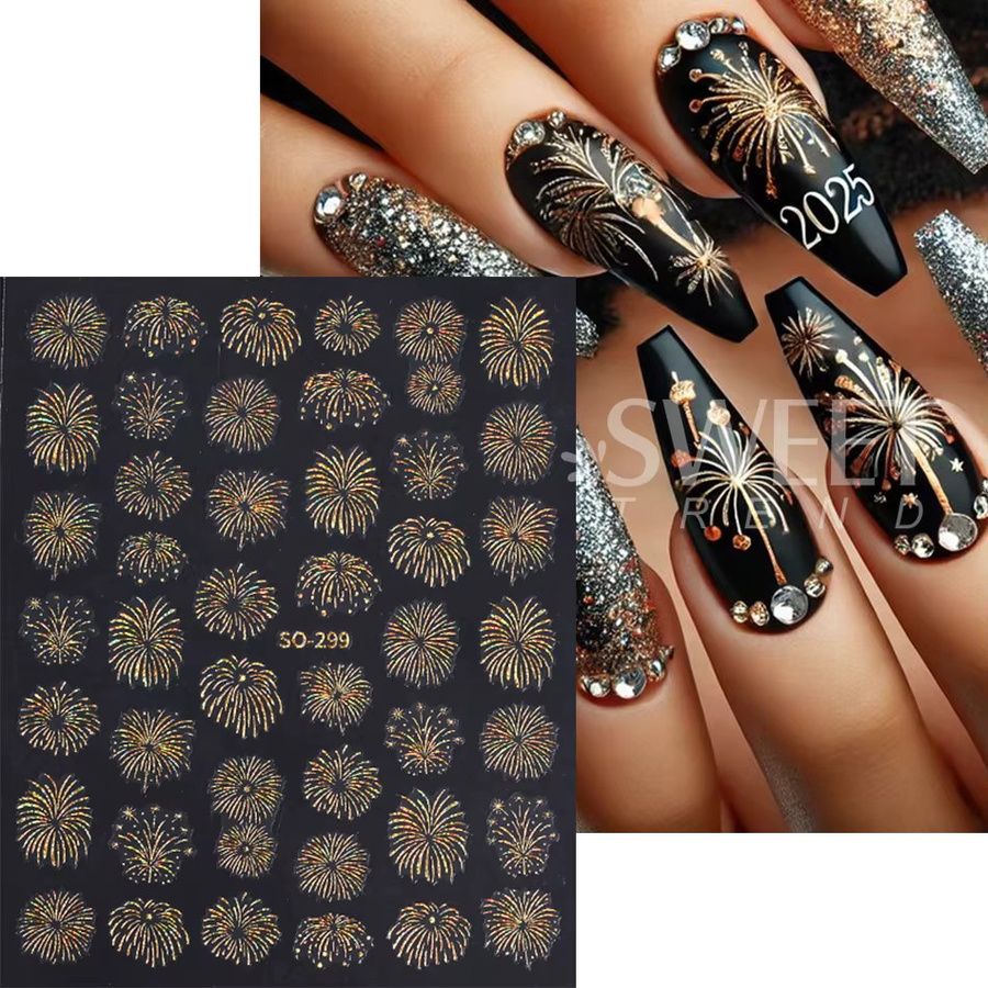 SWEET TREND Nagelaufkleber, Feuerwerk Design, Gold, Silber, 3 Stück - Bild 2