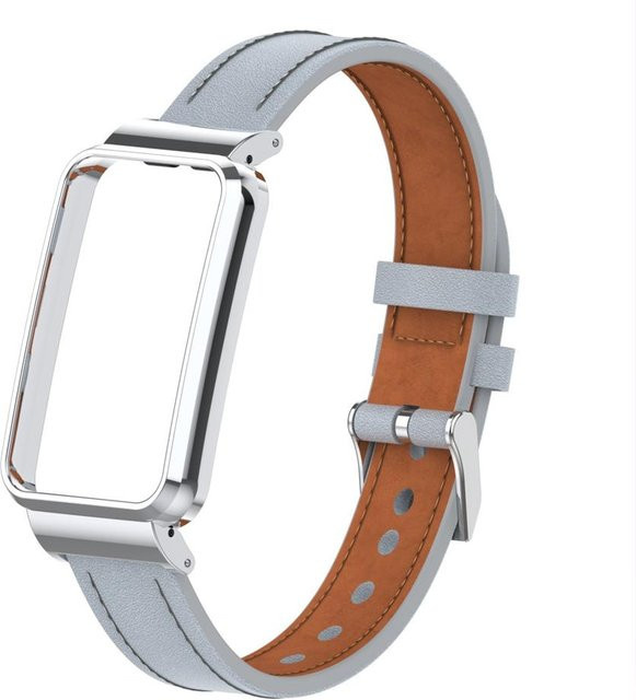 PINSENDA Uhrenarmband Leder, Xiaomi Mi Band 7 Pro, grau/silber - Bild 1