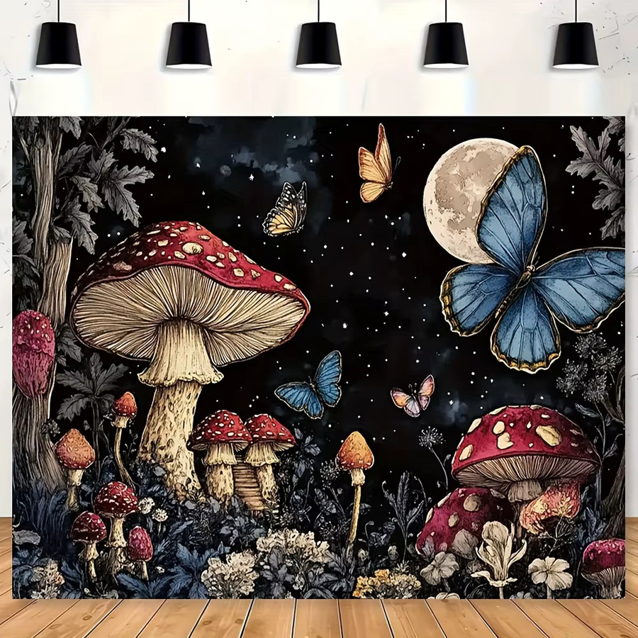 VIKAMA Wandteppich mit psychedelischem Blumen- und Pilzwaldmotiv in Multicolour, dekorativer Wandbehang im Boho-Stil, Breite: 60 cm, Höhe: 40 cm - Bild 2