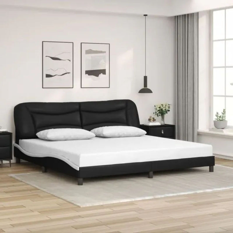 Modernes Polsterbett mit Kopfteil von Vidaxl in Schwarz/Weiß aus Kunstleder und Metall, B/T: 200 x 200 cm - Bild 1
