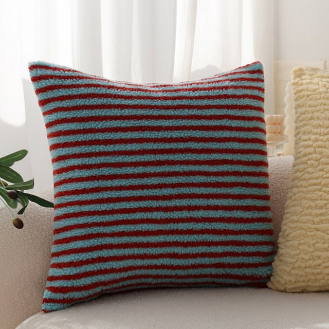 CANIRICA Kissenbezug aus weichem Plüsch mit Streifen-Design in Rot, Blau und Multicolour, B/T: 45 x 45 cm - Bild 1
