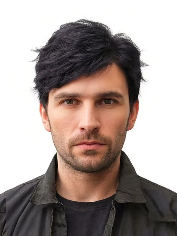 MSIWIGS Synthetische Perücke Herren, Pixie-Schnitt, schwarz, gerade - Bild 7