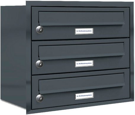AL Briefkasten-System für 3 Parteien zur Unterputzmontage, grau, B/H/T: 153,19 x 193 x 38,5 x 27,5 cm - Bild 1