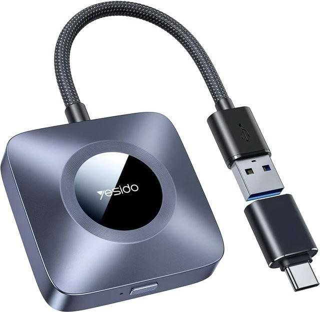 Yesido KM23 Wireless Carplay Adapter für Apple iPhone, Grau, mit Wi-Fi und Bluetooth, USB-C Anschluss - Bild 1