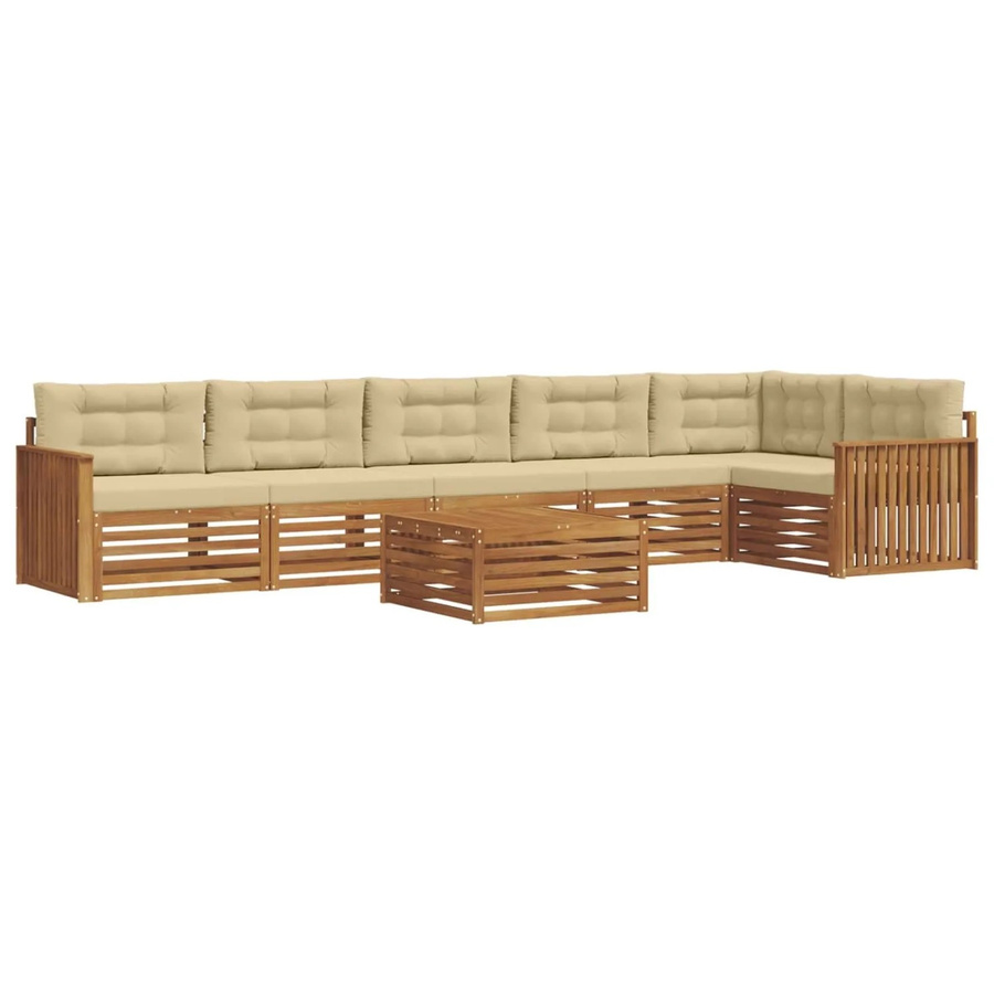 vidaXL Outdoor-Sofagarnitur 7-teilig aus Akazienholz mit Kissen in Natur und Beige - Bild 2