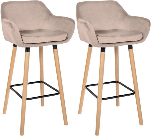 2er Set DELUKE Barhocker MIRID aus Samt in Hellgrau mit Lehne, B/T/H: 55 x 46 x 99 cm - Bild 1