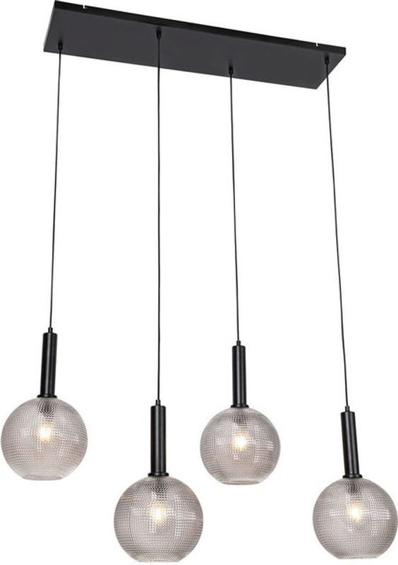 QAZQA Design-Pendelleuchte Chico in Schwarz mit 4-flammigem Rauchglas und Stahlgehäuse - Bild 1