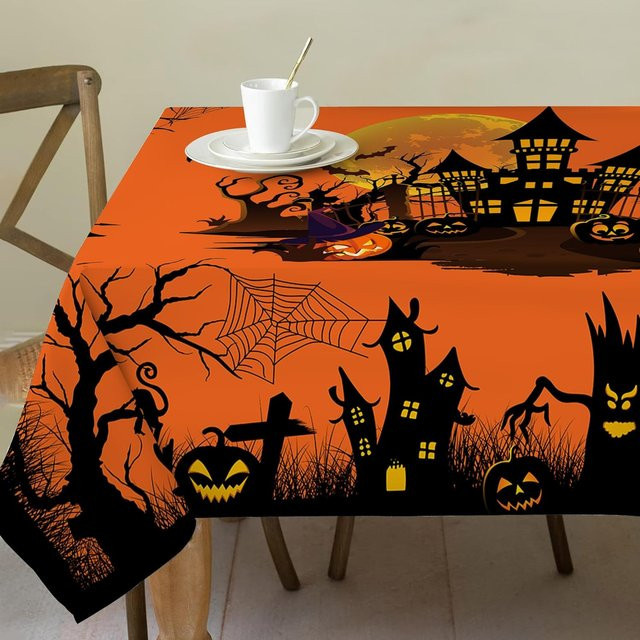 Wasserdichte Halloween Tischdecke von Beau Maison mit Kürbis-Motiv in Orange, B/T: 140 x 90 cm - Bild 1