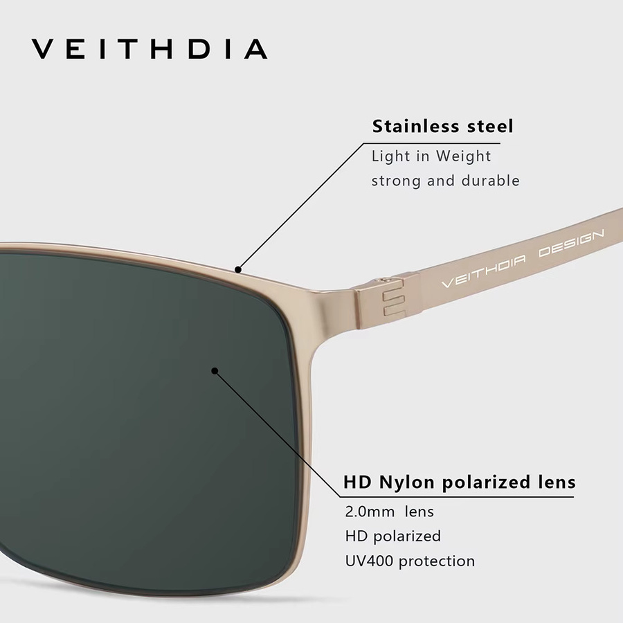 VEITHDIA FAV82120 Sonnenbrille, Vollrand, Edelstahl, Unisex, polarisiert - Bild 3
