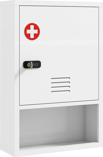 HOMCOM Medizinschrank aus Stahl mit Zahlenschloss und 3 Regalen, weißer Erste-Hilfe-Schrank für Bad, Küche oder Wohnzimmer, B/T/H: 60 x 40 x 15 cm - Bild 1