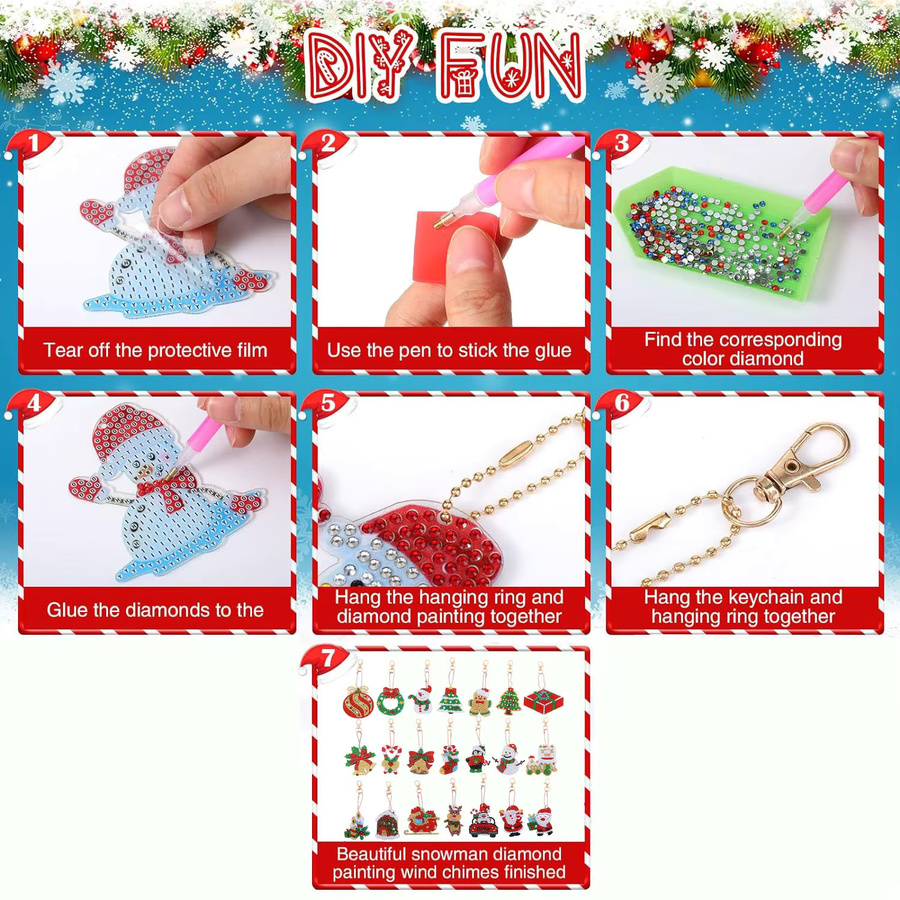 Diamant-Malset für Weihnachtsschlüsselanhänger, DIY Punkt-Diamant-Mosaik, 21-teiliges Set - Bild 2
