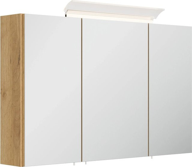 Posseik Spiegelschrank mit LED-Beleuchtung und Glasböden in Eiche Gold, Breite: 120 cm - Bild 1