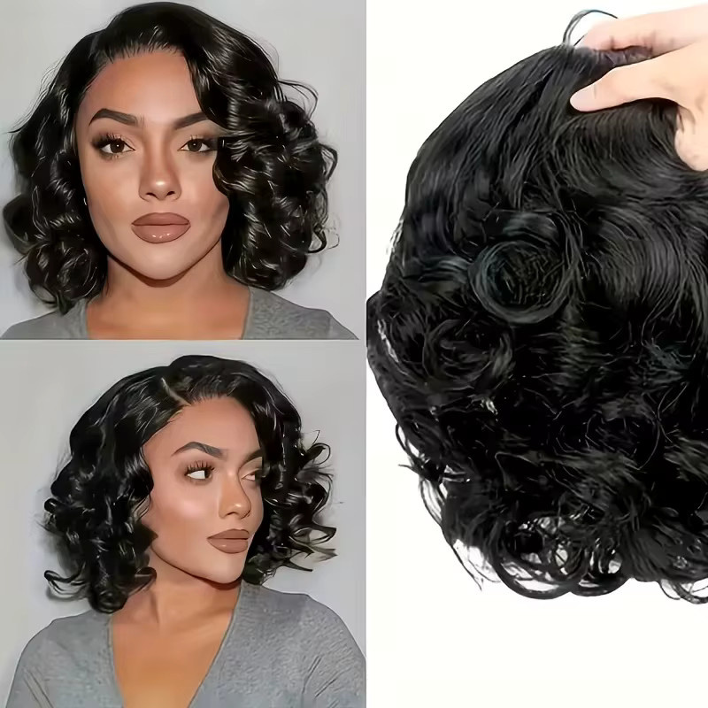 OYM HAIR Lace-Front-Bob-Pixie-Perücke aus Echthaar, lockig, Damen - Bild 2