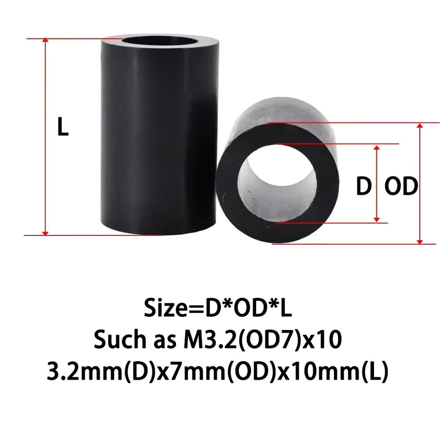 Runde Nylon Abstandshalter aus ABS in Schwarz für Leiterplatten und TV-Installationen, ohne Gewinde, erhältlich in M6, M8, M10 oder M12 - Bild 2